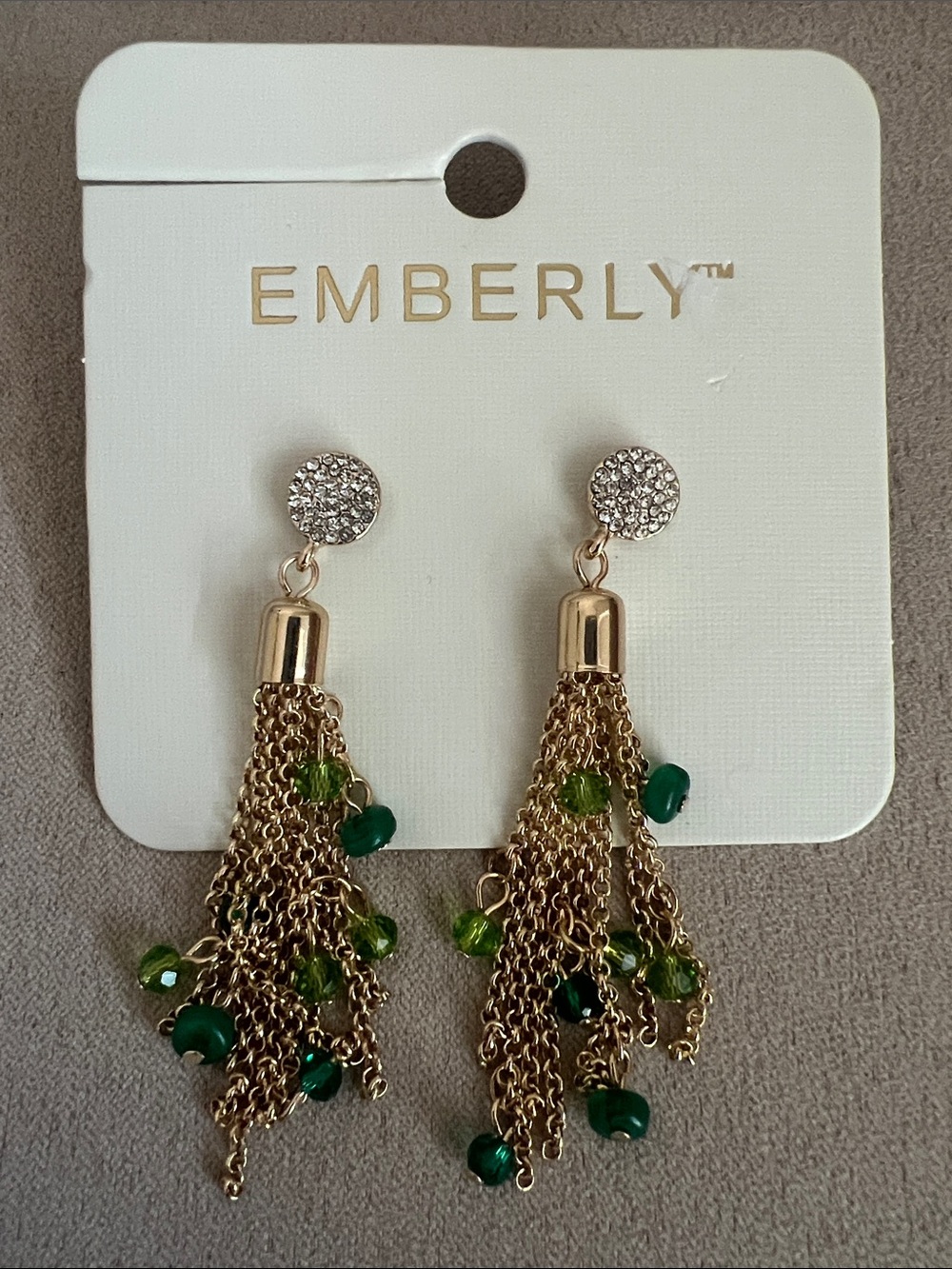 NWT Emberly Kohl's Gold-Tone Tassel Earrings with Green Beads